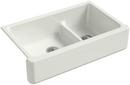KOHLER Dune 35-11/16 x 21-9/16 in. Cast Iron Double Bowl Farmhouse Kitchen Sink with Smart Divide 