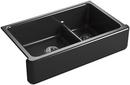 35-11/16 x 21-9/16 in. Cast Iron Double Bowl Farmhouse Kitchen Sink with Smart Divide in Black Black
