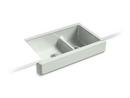 35-1/2 x 21-9/16 in. Cast Iron Double Bowl Farmhouse Kitchen Sink with Smart Divide in Sea Salt