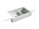 KOHLER Sea Salt&trade; 35-1/2 x 21-9/16 in. Cast Iron Double Bowl Farmhouse Kitchen Sink with Smart Divide 