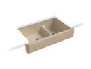 34 x 19-5/16 in. No-Hole 2-Bowl Undermount Cast Iron Kitchen Sink with Center Rear Drain in Mexican Sand™