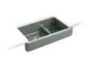 35-1/2 x 21-9/16 in. Cast Iron Double Bowl Farmhouse Kitchen Sink with Smart Divide in Basalt