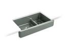 KOHLER Basalt 35-1/2 x 21-9/16 in. Cast Iron Double Bowl Farmhouse Kitchen Sink with Smart Divide 