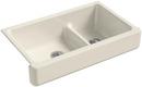 35-1/2 x 21-9/16 in. Cast Iron Double Bowl Farmhouse Kitchen Sink with Smart Divide in Almond