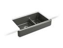 35-1/2 x 21-9/16 in. Cast Iron Double Bowl Farmhouse Kitchen Sink with Smart Divide in Thunder Grey