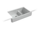KOHLER Ice&trade; Grey 35-1/2 x 21-9/16 in. Cast Iron Double Bowl Farmhouse Kitchen Sink with Smart Divide 