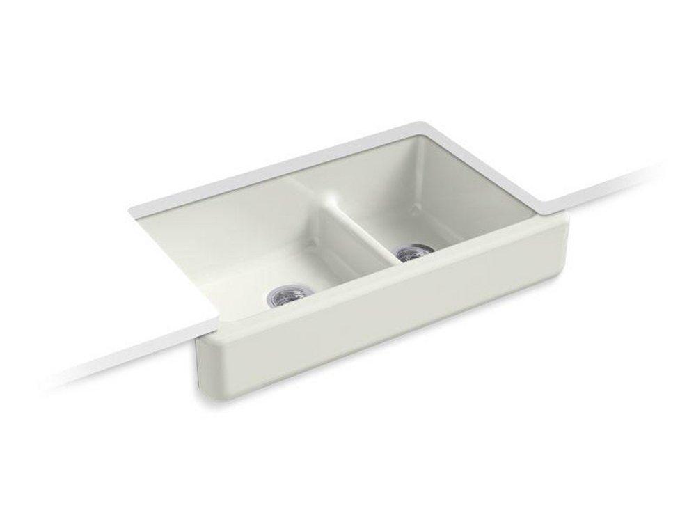 KOHLER Dune 35-1/2 x 21-9/16 in. Cast Iron Double Bowl Farmhouse Kitchen Sink with Smart Divide 