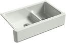 KOHLER Sea Salt&trade; 35-11/16 x 21-9/16 in. Cast Iron Double Bowl Farmhouse Kitchen Sink with Smart Divide 