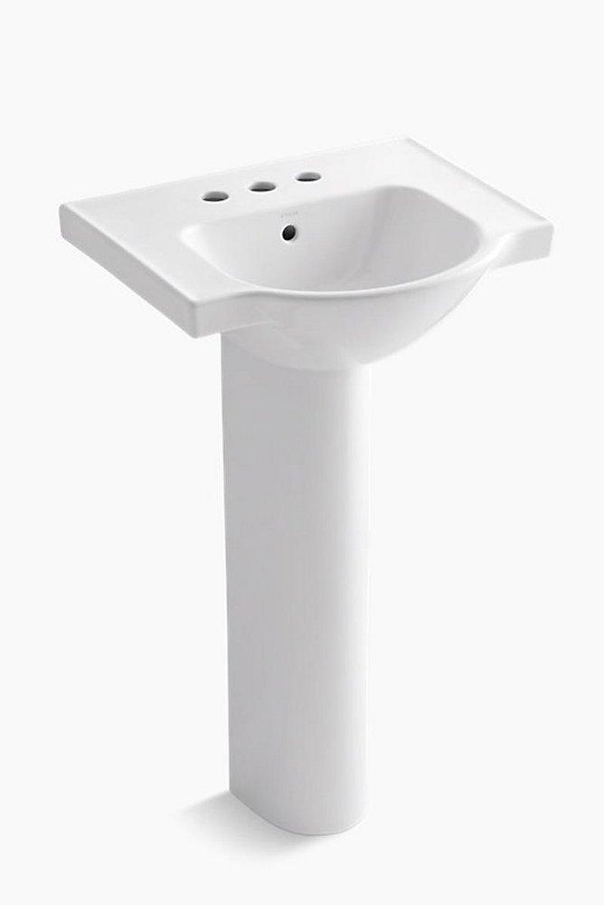 KOHLER White 2-Hole Pedestal Bathroom Sink with Centerset Faucet 