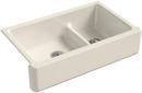 35-11/16 x 21-9/16 in. Cast Iron Double Bowl Farmhouse Kitchen Sink with Smart Divide in Almond