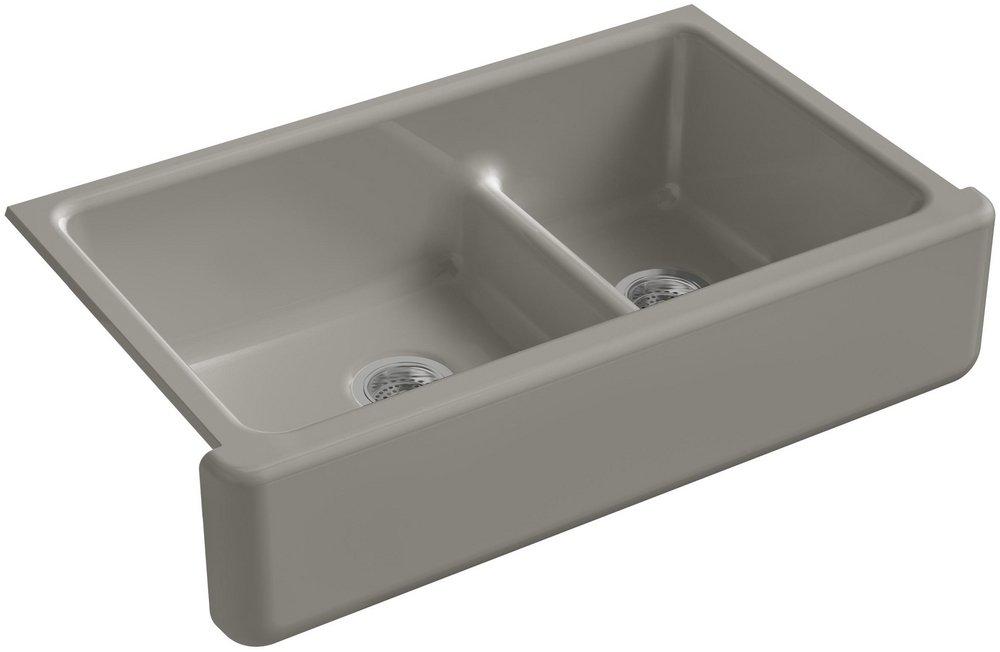 KOHLER Cashmere 35-11/16 x 21-9/16 in. Cast Iron Double Bowl Farmhouse Kitchen Sink with Smart Divide 