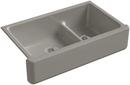 KOHLER Cashmere 35-11/16 x 21-9/16 in. Cast Iron Double Bowl Farmhouse Kitchen Sink with Smart Divide 