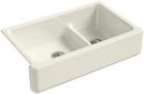 KOHLER Biscuit 35-11/16 x 21-9/16 in. Cast Iron Double Bowl Farmhouse Kitchen Sink with Smart Divide 