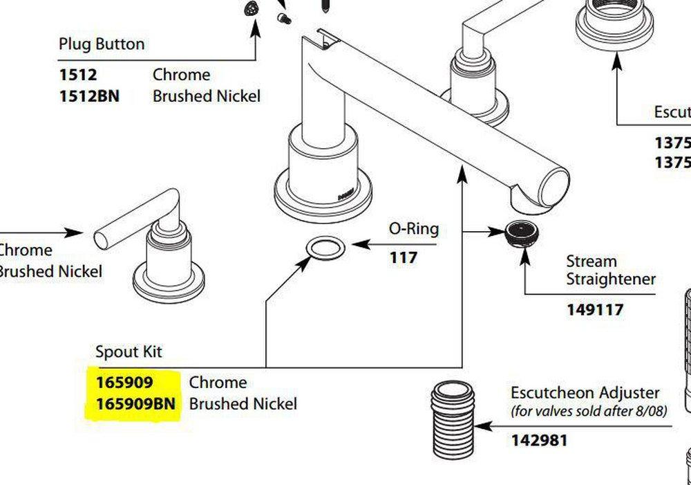 Moen Brushed Nickel Roman Tub Diverter Spout Replacement Kit 