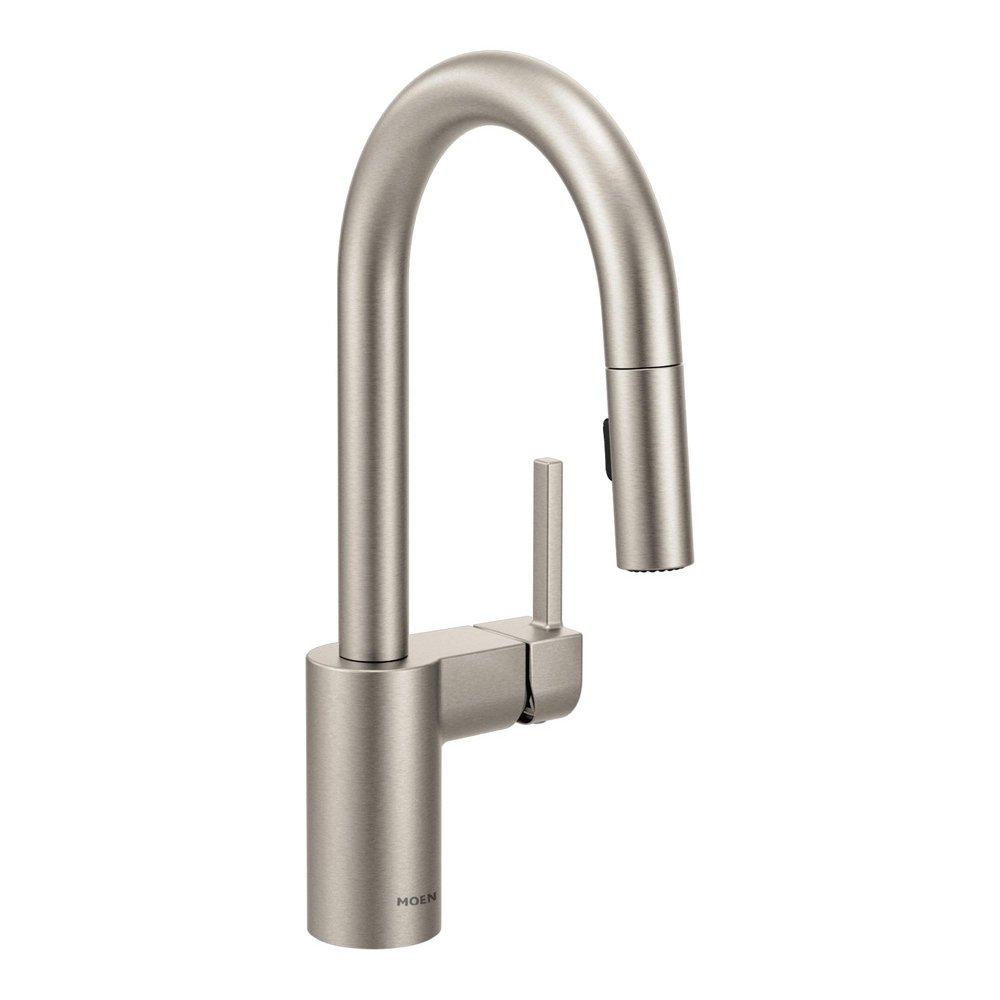Moen Spot Resist Stainless Single Lever Handle Pull Down Bar Faucet with Power Clean and Reflex Technology 