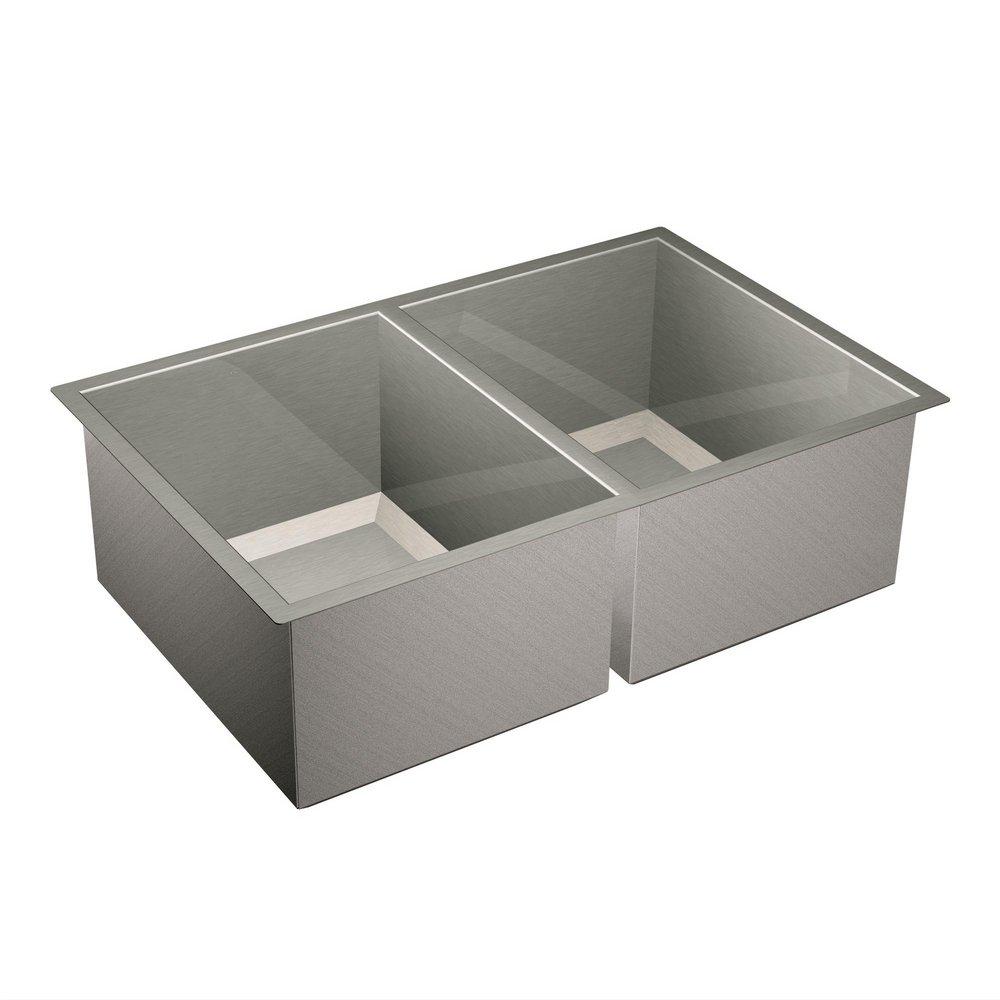 Moen Brushed Stainless Steel 31 x 20 in. No Hole Stainless Steel Double Bowl Undermount Kitchen Sink 