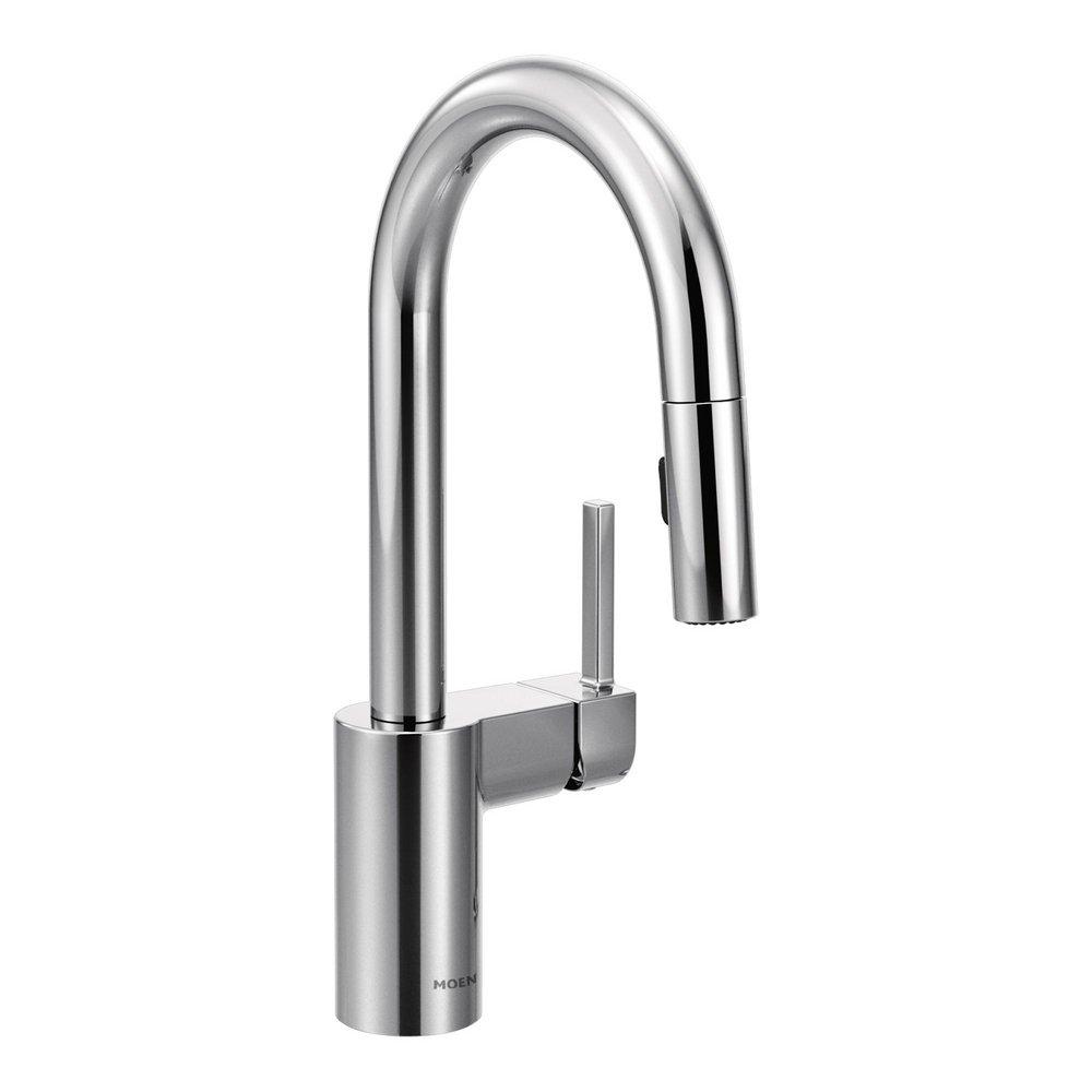 Moen Polished Chrome Single Lever Handle Pull Down Bar Faucet with Power Clean and Reflex Technology 