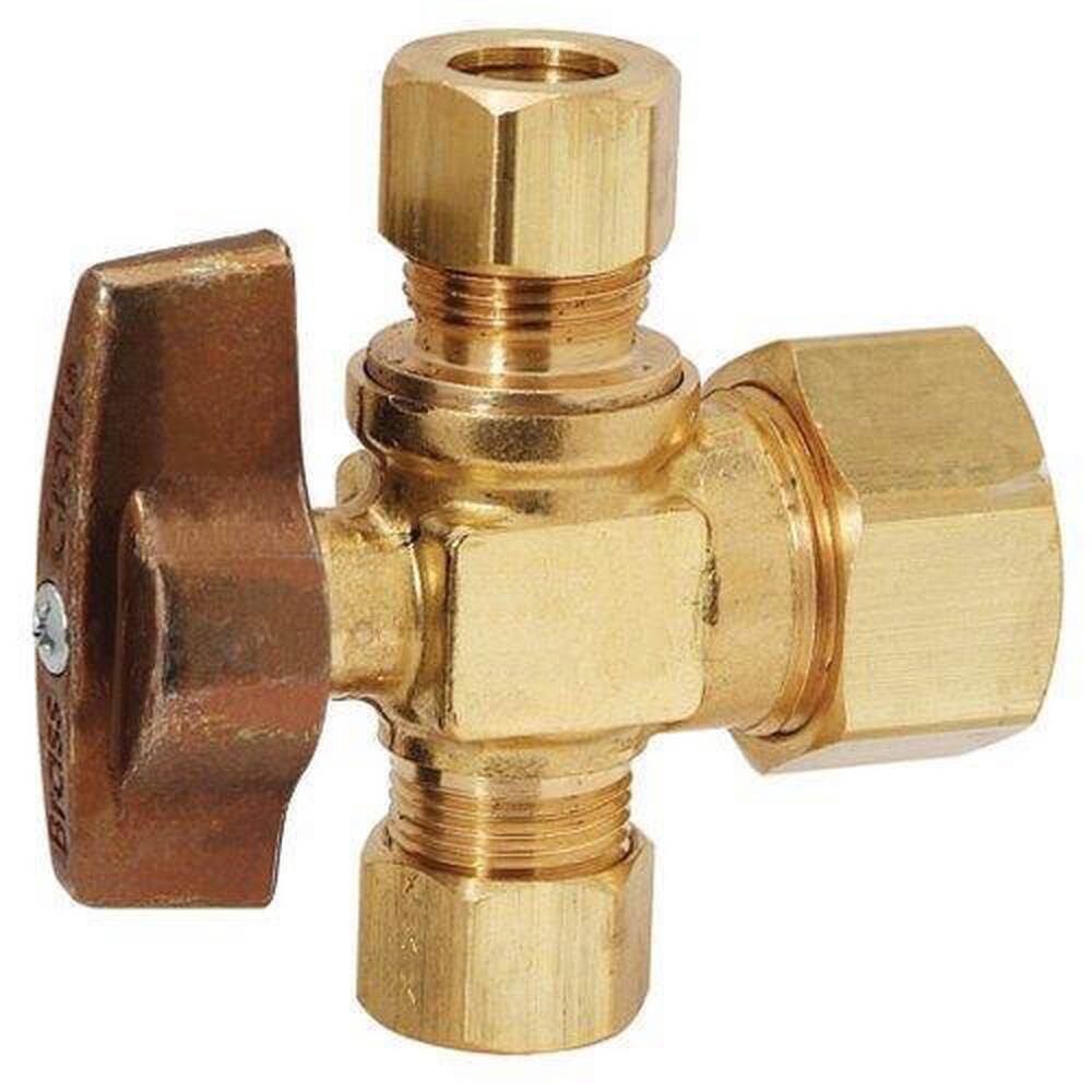 BrassCraft Rough Brass Compression x OD Compression x OD Compression Double Handle Angle Supply Stop Valve in Rough Brass 