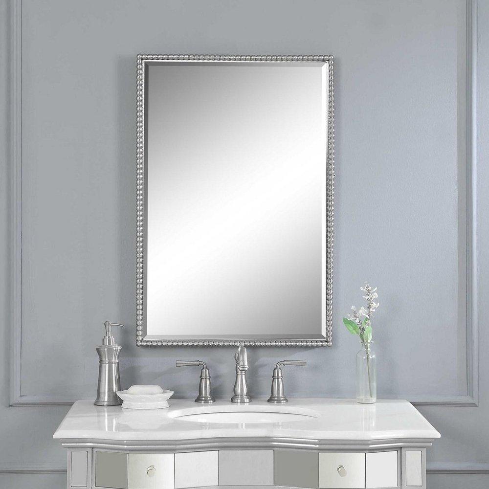 Uttermost Company Brushed Nickel 21 in. Rectangular Beveled Mirror in Brushed Nickel 