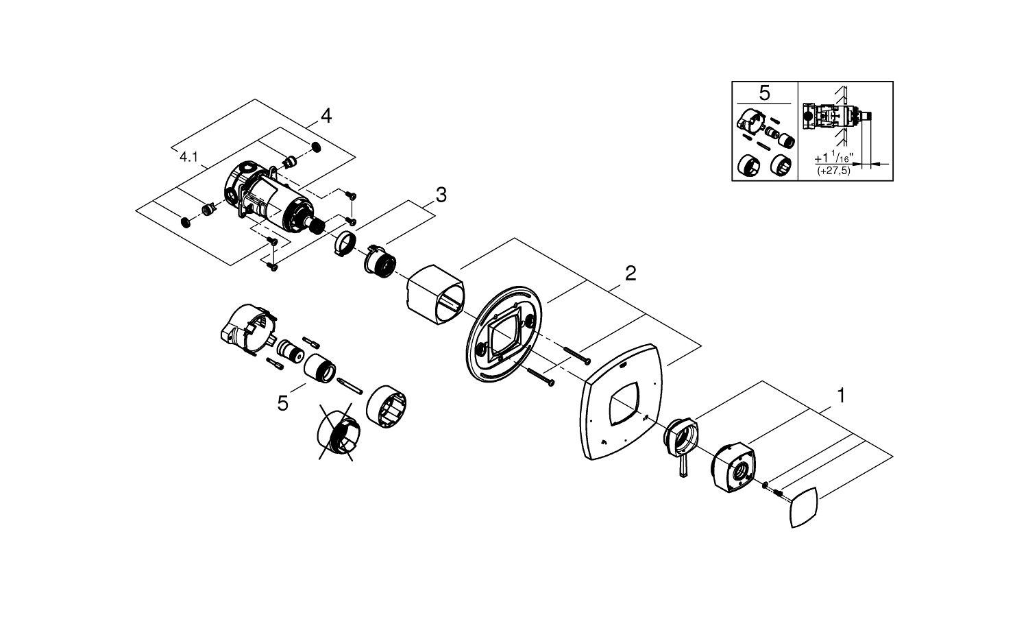 GROHE StarLight® Brushed Nickel 2-Function Pressure Balancing Valve Trim with Control Module 