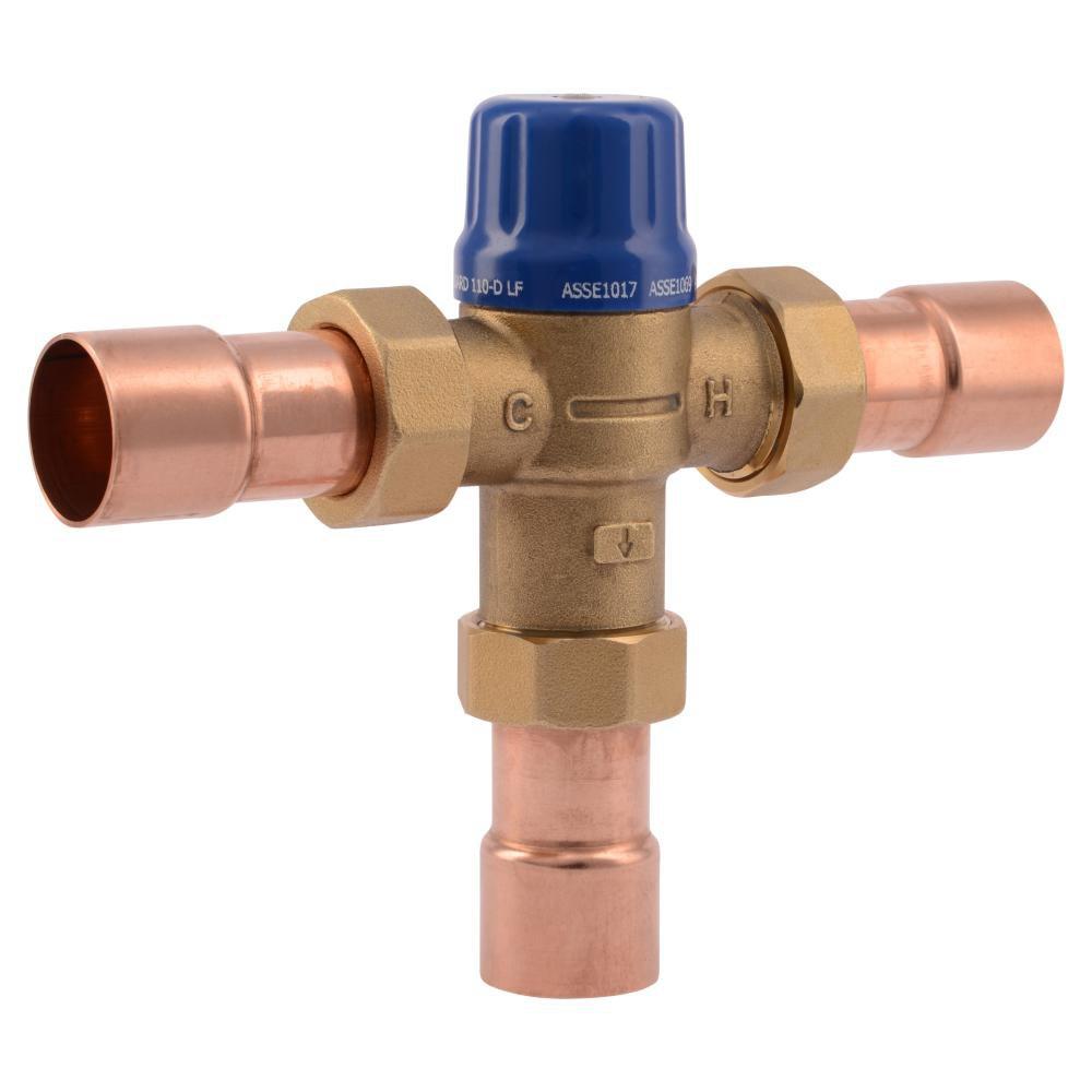 SharkBite&reg; Natural Brass Thermostatic Mixing Valve with Connector 
