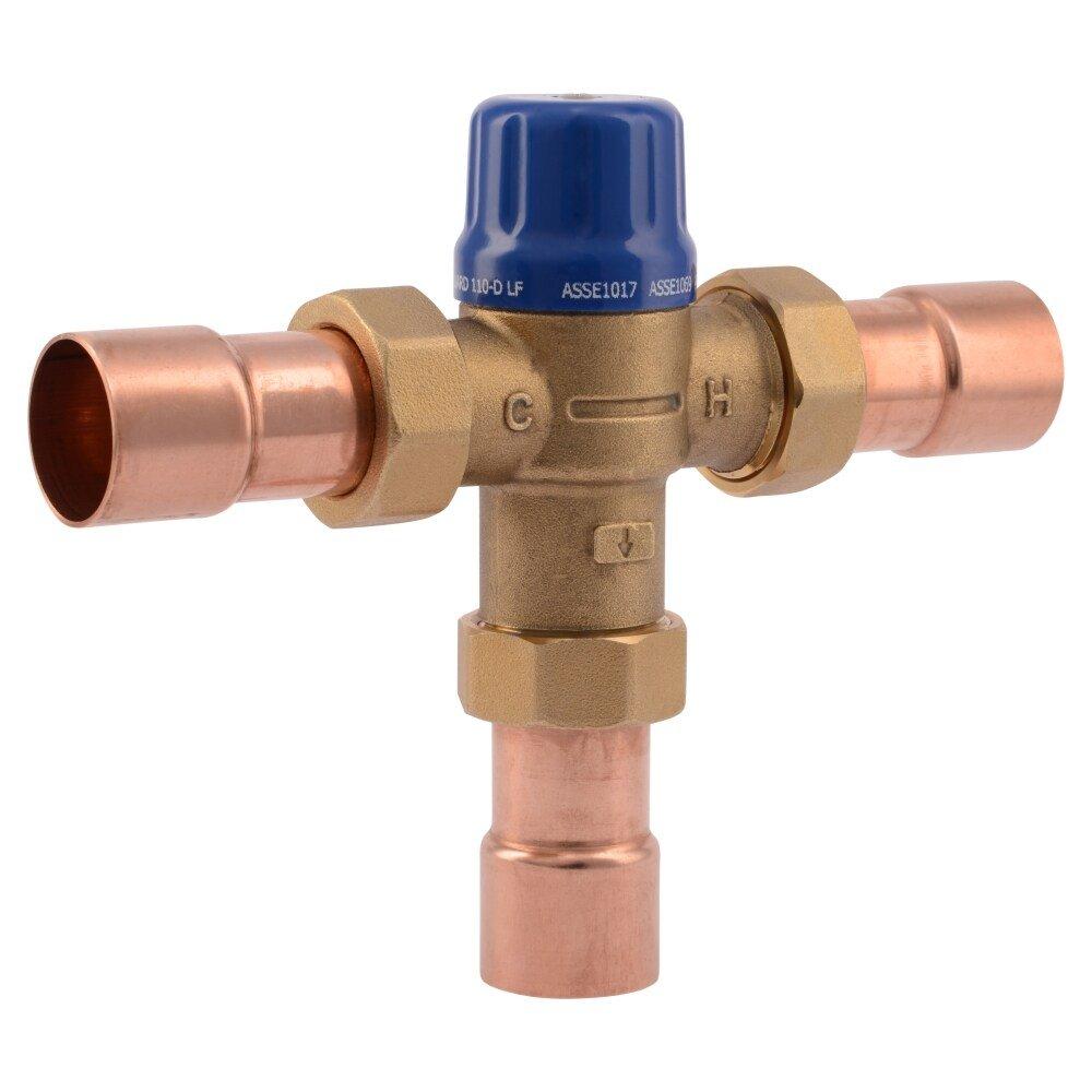 SharkBite&reg; Natural Brass Thermostatic Mixing Valve with Connector 