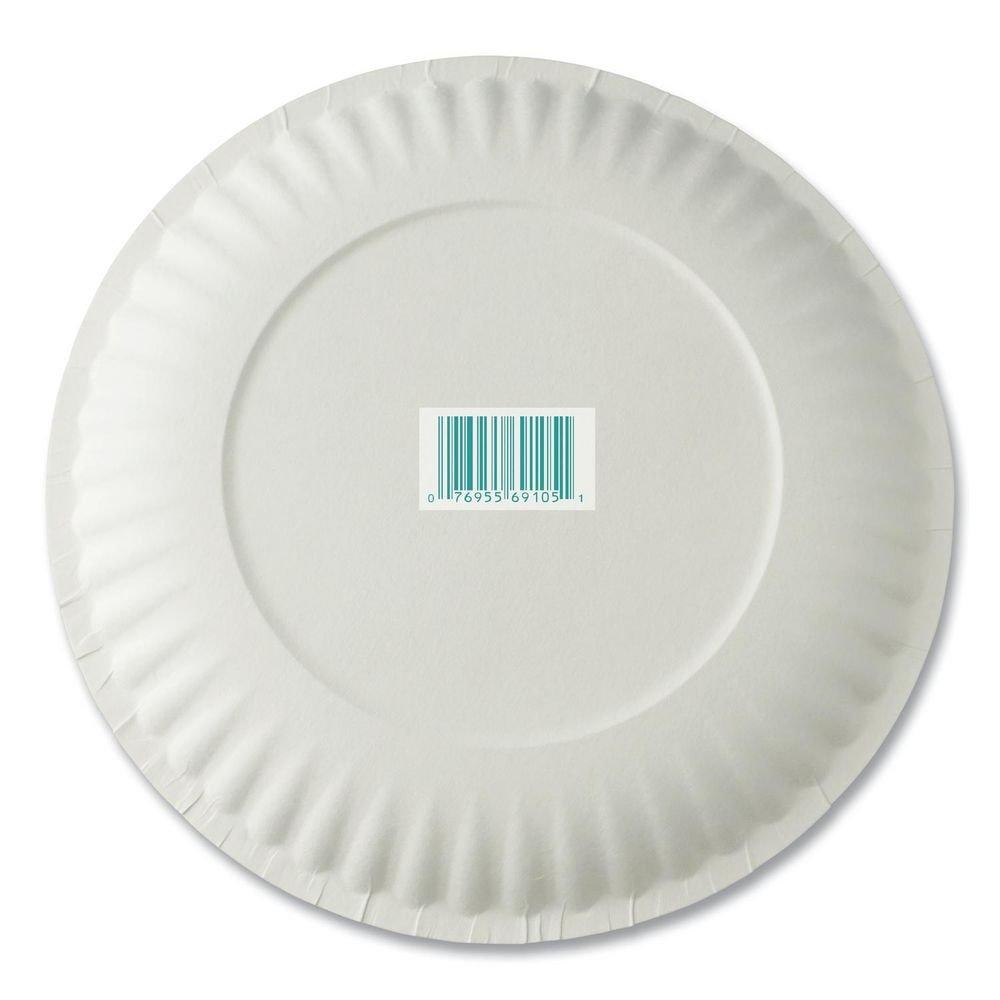 AJM White Paper Plate with Green Label in White (Case of 100) 