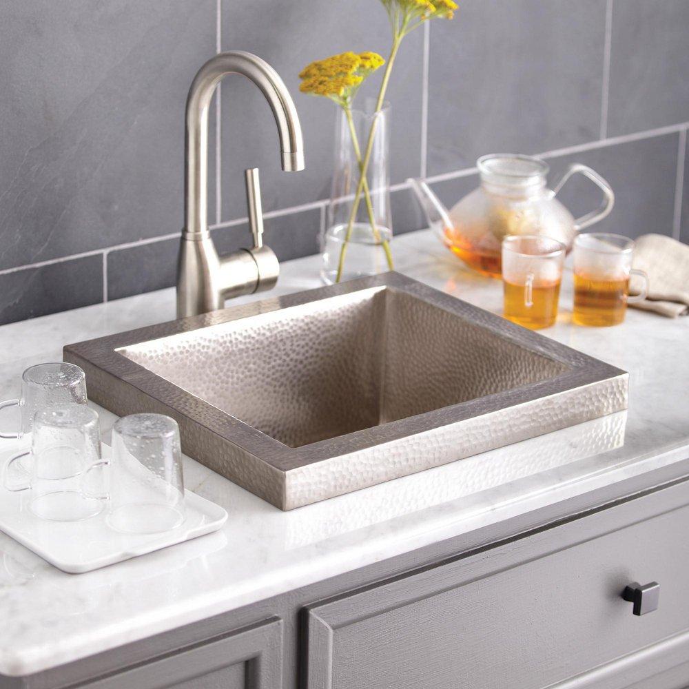 Native Trails Brushed Nickel 17 x 15 in. Drop-in Copper Bar Sink 