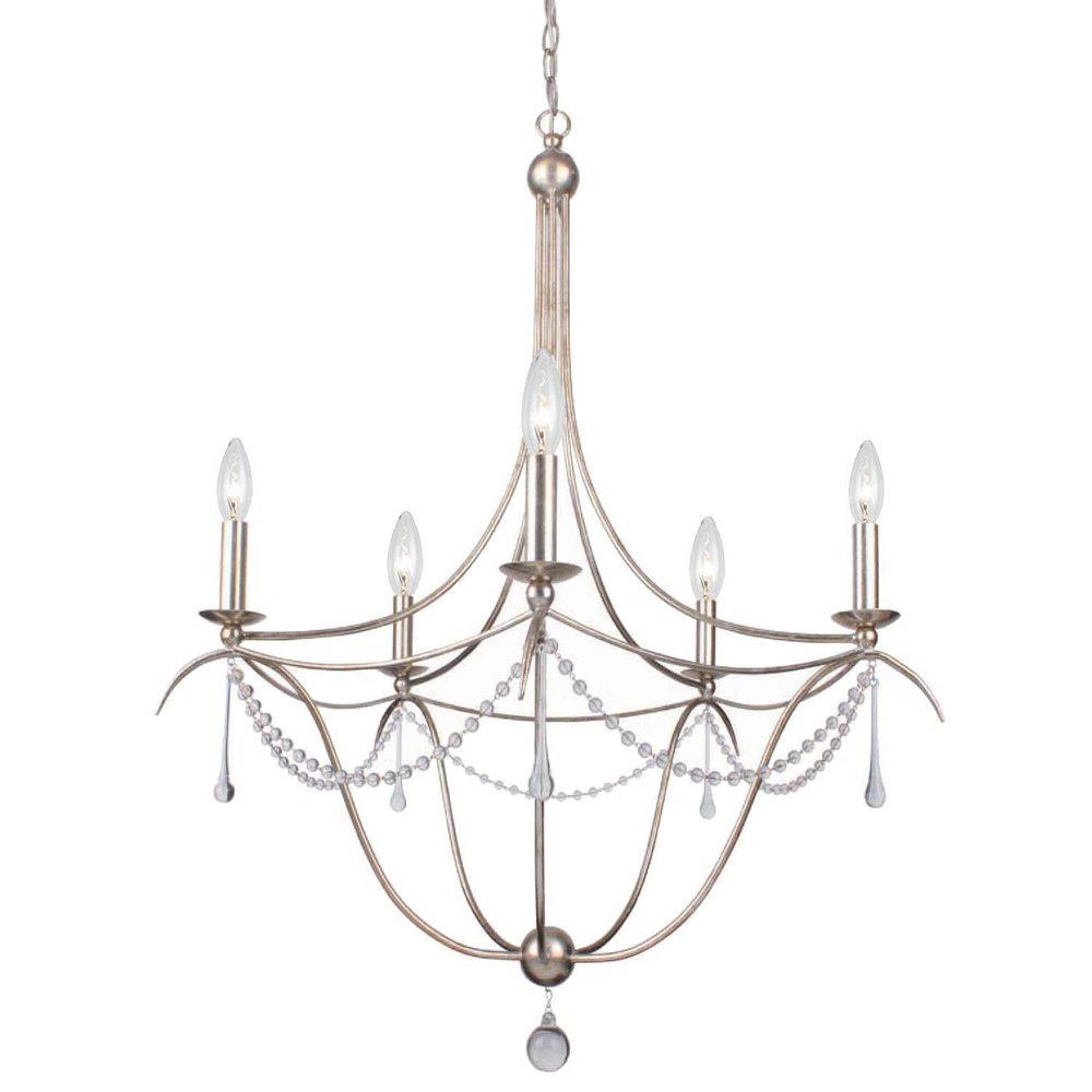 Crystorama Antique Silver 60W 5-Light Candelabra Chandelier 