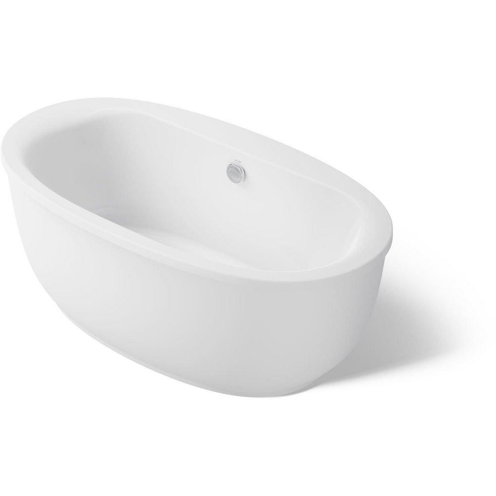 KOHLER White 65-1/2 x 36 in. Freestanding Bathtub with Center Drain 