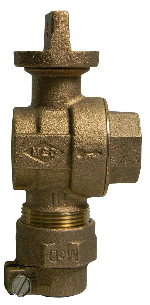 A.Y. McDonald PVC x FNPT Brass and Rubber Angle Ball Valve Curb Stop 