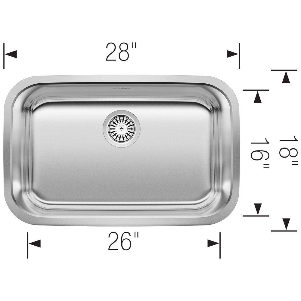 BLANCO Stainless Steel 28 x 18 in. No Hole Single Bowl Undermount Kitchen Sink 