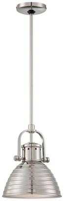 11 in. 100W 1-Light Pendant in Polished Nickel with Metal Glass shade