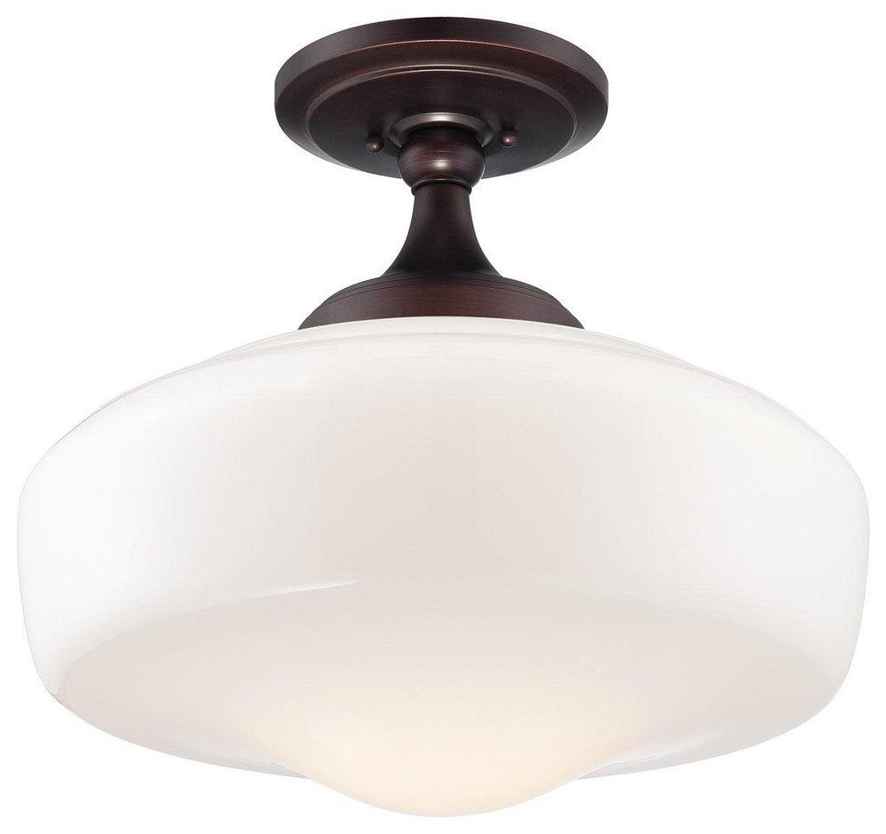 Minka Lavery Brushed Bronze 15-1/2 in. 150W 1-Light Medium E-26 Ceiling Light with Opal Glass 