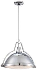 150W 1-Light Pendant with Ribbed Clear Glass in Polished Chrome