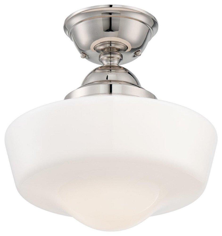 Minka Lavery Polished Nickel 150W 1-Light Pendant with Opal School House Glass 