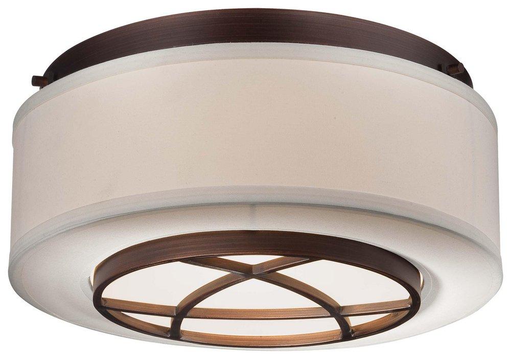Minka Lavery Dark Brushed Bronze 15 in. 60W 2-Light Flushmount with White Glass Shade 