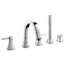 5-Hole Roman Tub Faucet with Hand Shower Double Lever Handle Deckmount in Starlight Polished Chrome
