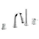 4-Hole Roman Tub Filler with Hand Shower Deckmount in Starlight Polished Chrome