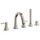 5-Hole Roman Tub Faucet with Hand Shower Double Lever Handle Deckmount in Starlight Brushed Nickel