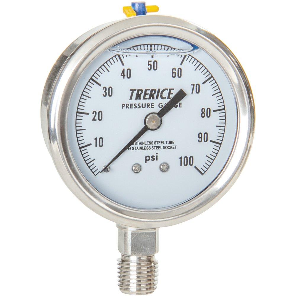 H.O. Trerice Stainless Steel 2-1/2 x 1/4 in. Stainless Steel Lower Mount Pressure Gauge 