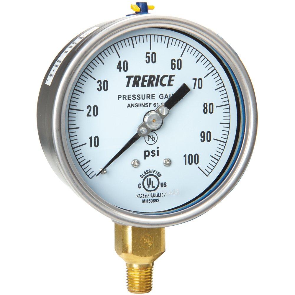 H.O. Trerice Stainless Steel 4 x 1/4 in. Brass Pressure Gauge 