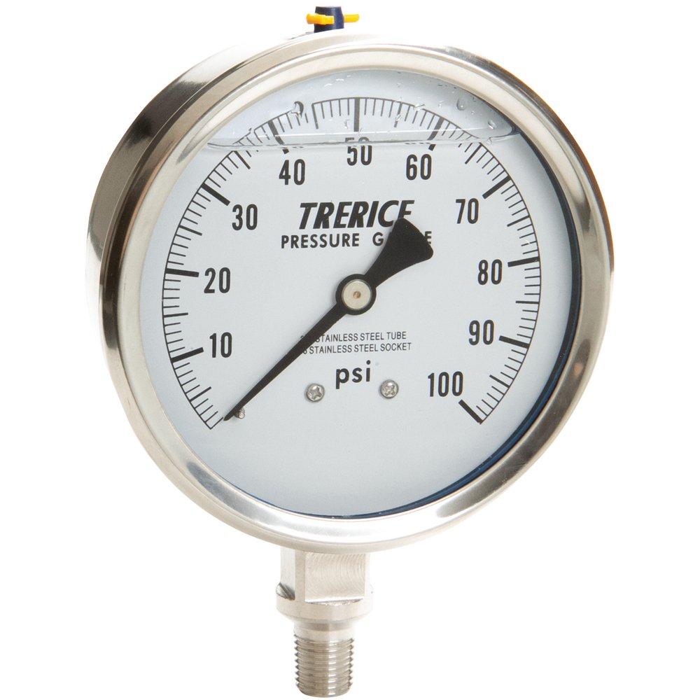 H.O. Trerice Stainless Steel 4 GLY Stainless Steel PRESS Gauge 1/4L 0-600 PSI 