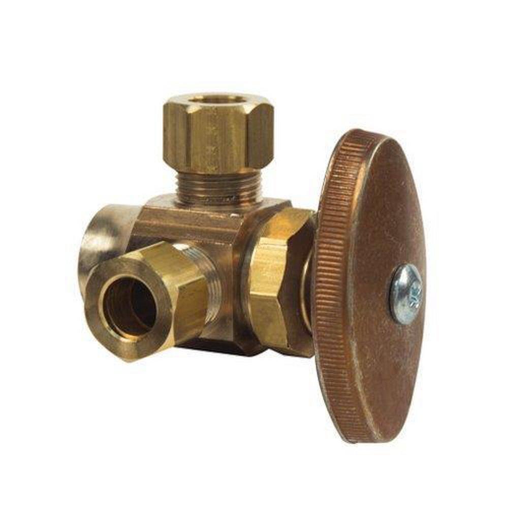 BrassCraft Rough Brass OD Compression x OD Compression x Sweat Knurled Oval Handle Angle Supply Stop Valve in Rough Brass 