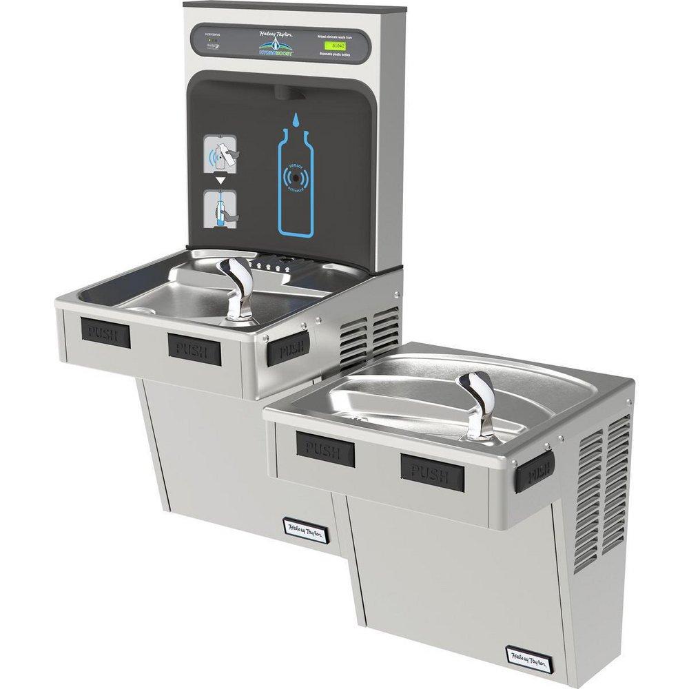 Halsey Taylor Stainless Steel 46-1/16 in. 8 gph Bottle Filling Station with Bi-Level Green ADA Cooler 