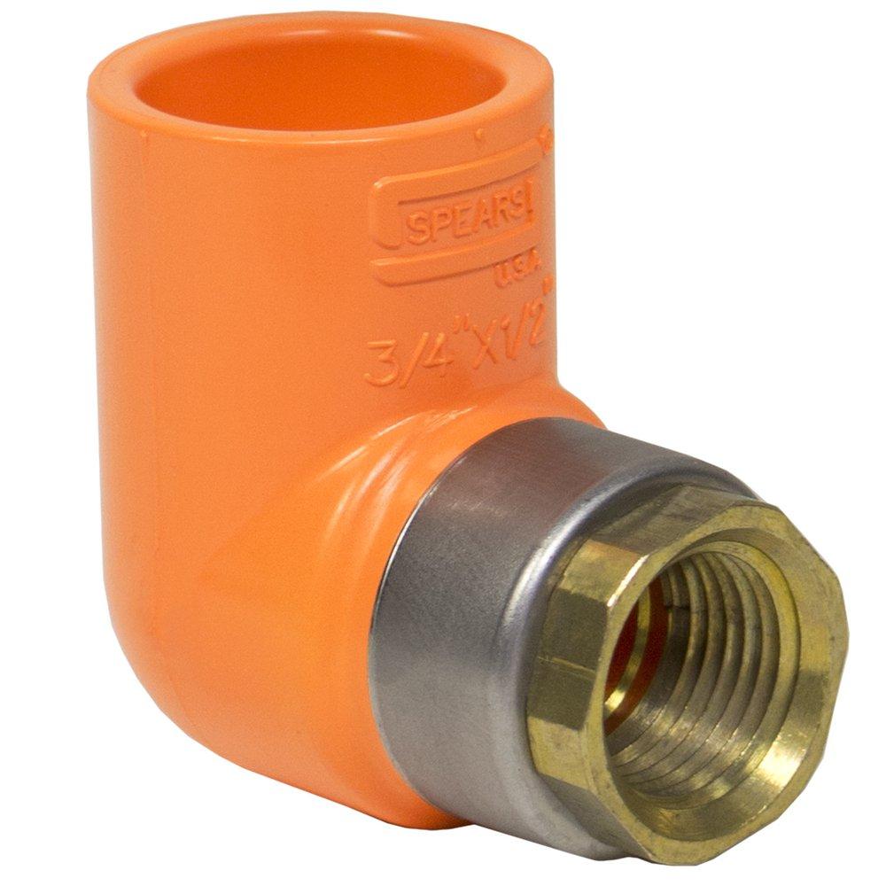 Spears&reg; Manufacturing Company Orange Socket Weld x FIPT Schedule 40 and 80 Painted Brass and CPVC 90 Degree Sprinkler Elbow 