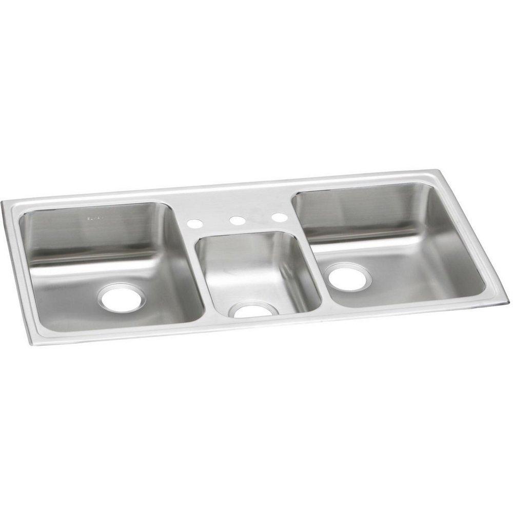 Elkay Brushed Satin 43 x 22 in. Stainless Steel Triple Bowl Drop-in Kitchen Sink in Brushed Satin 