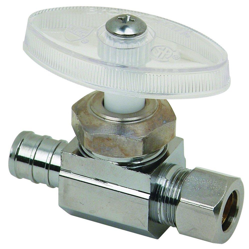 1/2 x 3/8 in. PEX Barbed x OD Compression Knurled Handle Straight Supply Stop Valve in Chrome 