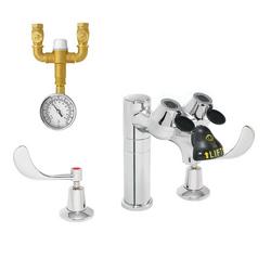 Counter Mount Laboratory Widespread Faucet with Integrated Eyewash and Thermostatic Mixing Valve for Tepid Water, 2 gpm, 18.5 lbs
