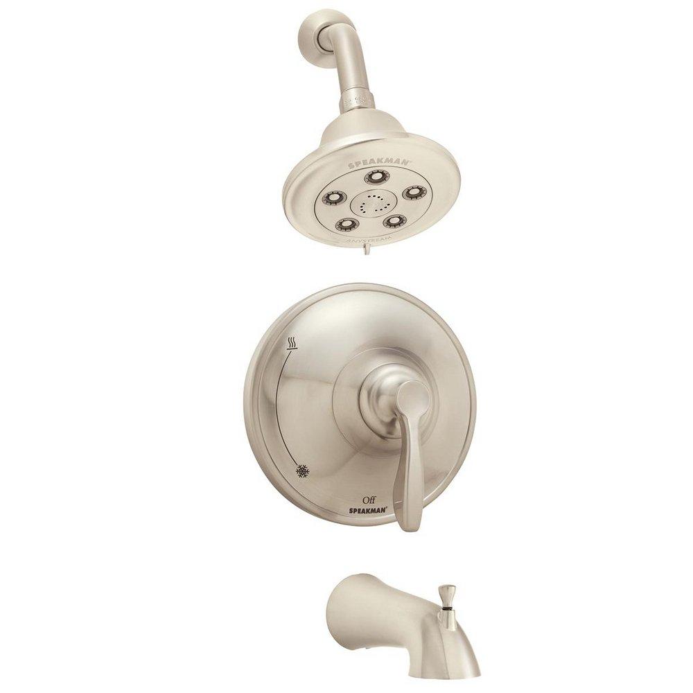 Speakman Brushed Nickel 2-Hole Tub and Shower Trim with Multifunction Showerhead and Single Lever Handle 